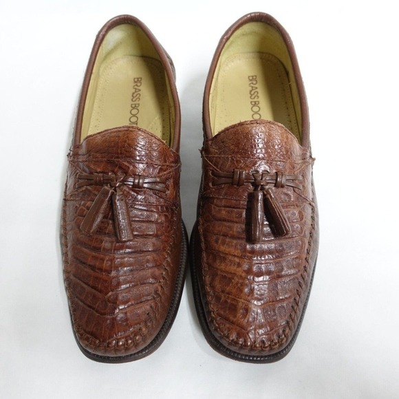 BRASSBOOT Men Loafers Galen Genuine Caiman Alligator Tassel Size 7.5 M Brown main image 9